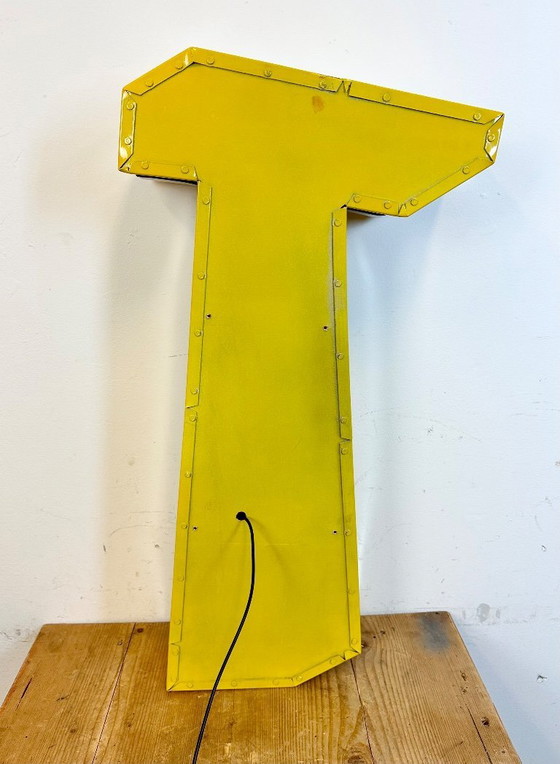 Image 1 of Large Vintage Yellow Illuminated Letter T, 1980s