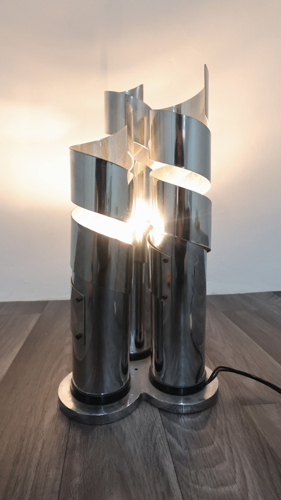 Image 1 of Max Sauze Spiral Chromed Steel Design Table Lamp Attr. 70s