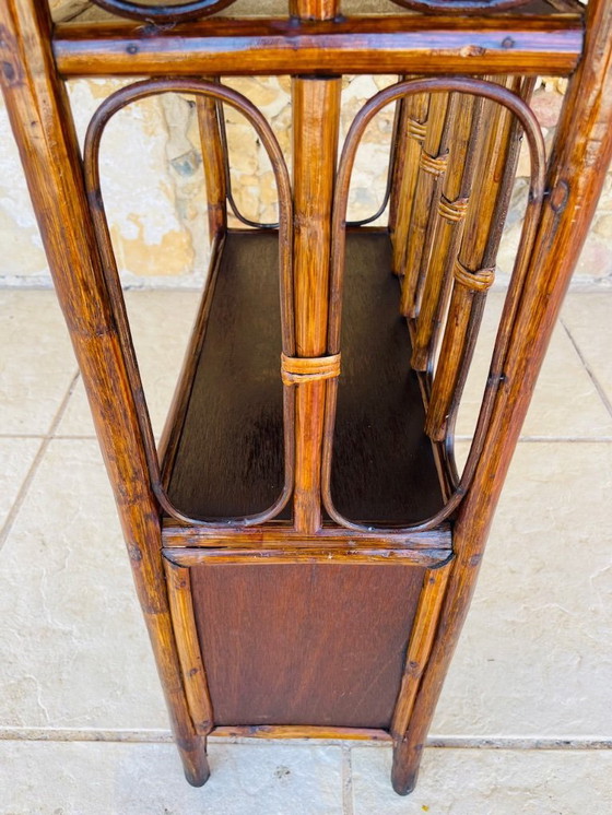 Image 1 of Vintage plank van bamboe en rotan met 2 verdiepingen en opbergruimte, jaren 1960