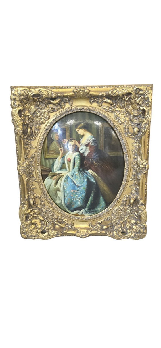 Image 1 of Pair of Oils on Canvas of the 18th Century Romantic Scenes Signed