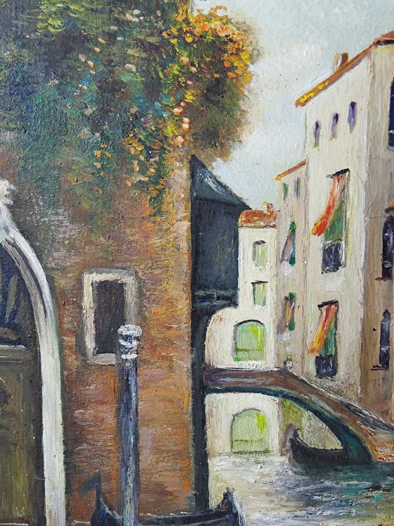 Image 1 of Pintura veneciana, óleo sobre tabla, canal y fachadas antiguas.