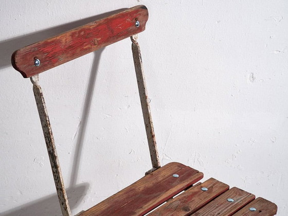 Antique red garden folding chairs (c.1920). Set of 4 pieces – Garden chairs, Wood, Iron (photo 18 of 40)