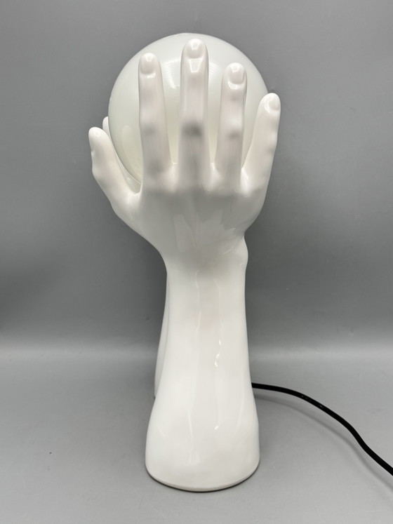 Image 1 of 80s Design Table Lamp With Hands And Glass Sphere