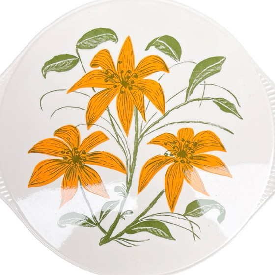 Image 1 of Plat à motifs floraux Edelkeramik Grünstadt, Allemagne des années 1960, style Mid-Century Modern