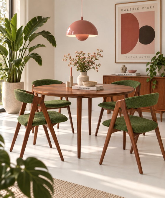 4 Vintage Farstrup Thomas Harlev Model 205 Stoelen Nieuw Bekleed Keymer Rich Wool – Eetkamerstoelen, Wood (photo 2 of 15)