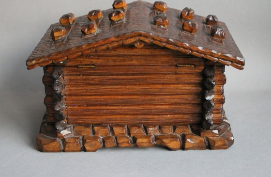 Image 1 of Wooden box, log cabin style, handmade, unique piece with secret compartment for the key