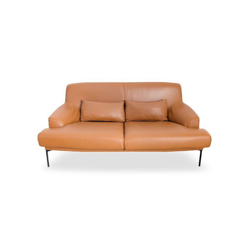 Divano Tacchini Montevideo a due posti, divano di design in pelle marrone