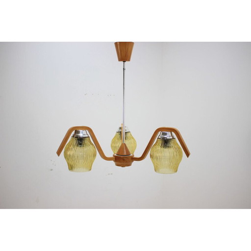 Vintage glas en hout gebogen ophanging, Tsjecho-Slowakije 1960