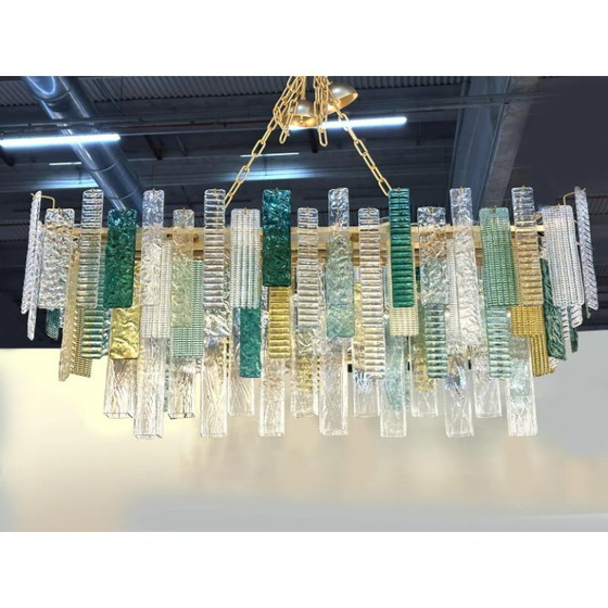 Image 1 of Monumental Rectangular Strip “Listelli” Murano Glass Chandelier by Simoeng