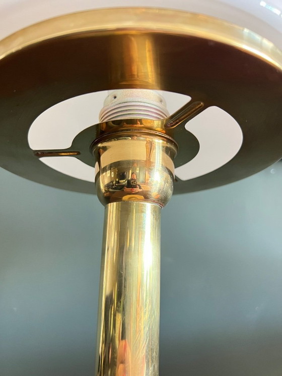 Image 1 of Set of 2 Bauhaus table lamps in Wagenfeld design WA 24 produced by Eckert Glas, Germany 1930s / 40s. Brass with opal glass
