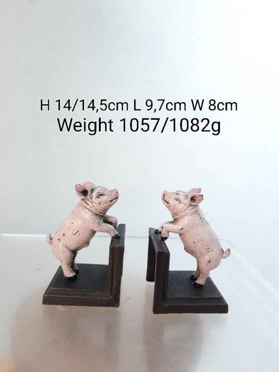 Image 1 of Ensemble de serre-livres en fonte en forme de cochon