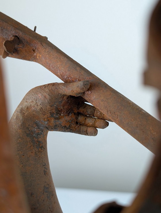 Image 1 of Sculpture d'ange en fer forgé de style néo-Renaissance espagnole, jouant du luth, vers 1900