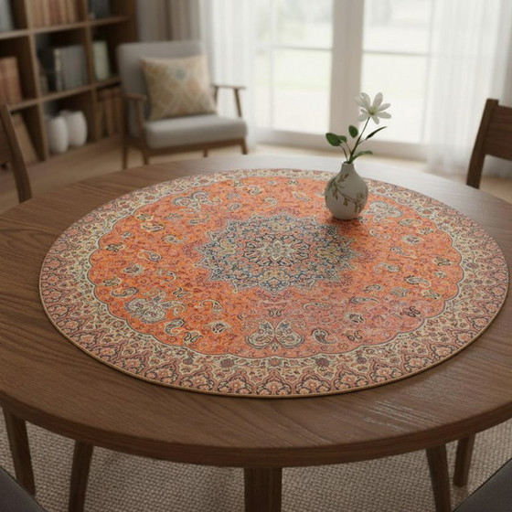 Image 1 of Oriental Handmade Tablecloth, Very Finely Crafted from Silk Threads, 100 x 100 cm