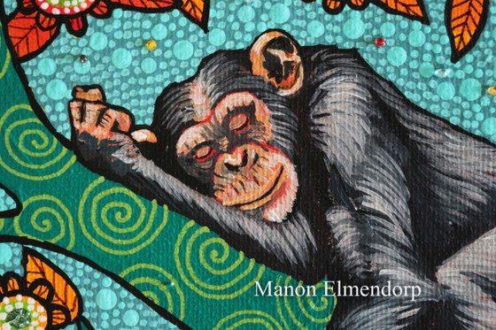 Image 1 of Hand-painted Painting Chimpanzee New 20x20 cm