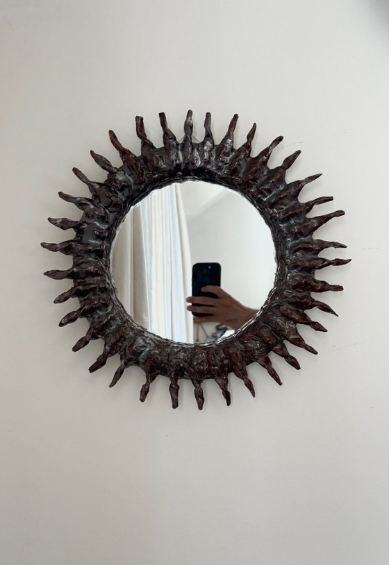 Image 1 of French contemporary ceramic mirror, "Sole" by Renzo Maar