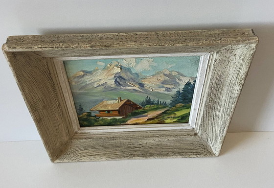 Image 1 of Dipinto ad olio d'epoca su pannello firmato CLAUDE SARGUE Paesaggio montano