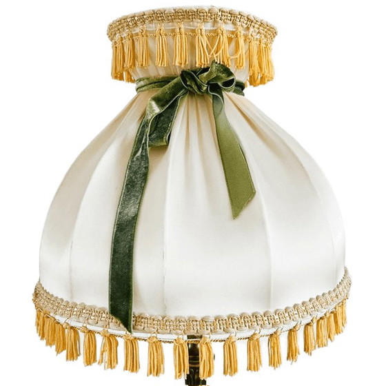 Vintage Italian Table Lamp Brass Baroque Rococo Umbrella Shade 1950s – Silk (photo 3 of 5)