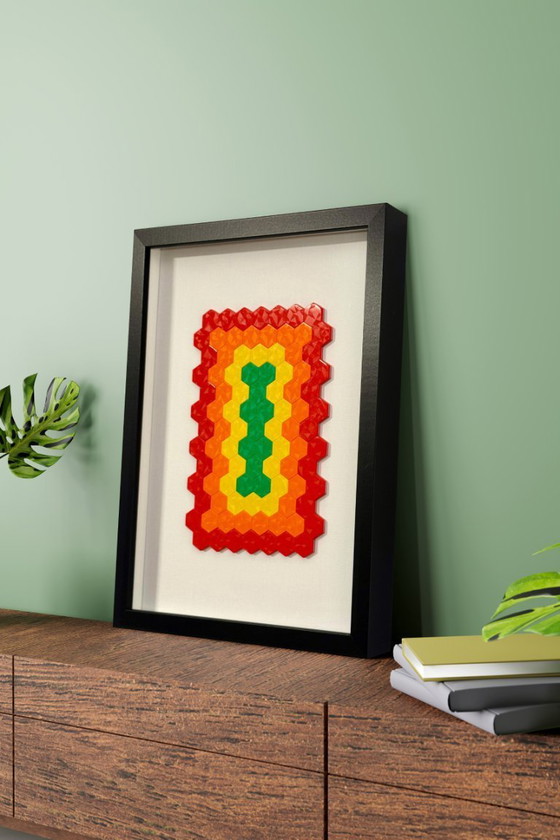 Image 1 of 3D Printed Rainbow Honeycomb Wall Art, Framed Geometric Decor