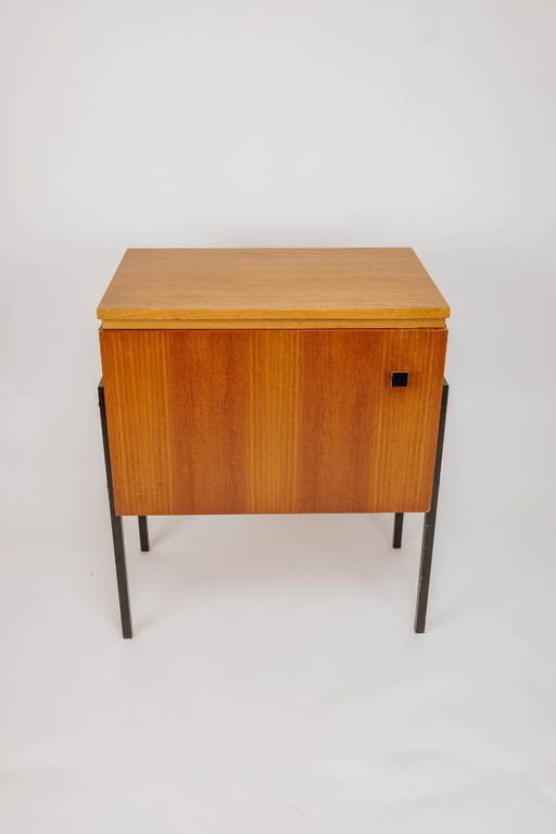 Vintage wooden cabinet with black steel legs