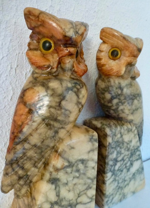 Art Deco Bookends Alabaster Owls, Italy.