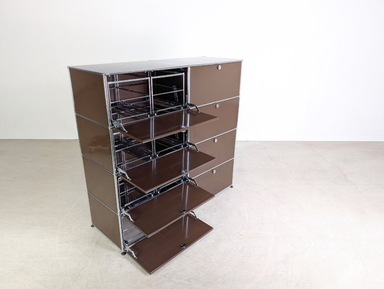 Image 1 of Cassettiera con scaffale vintage marrone USM Haller originale 2x4