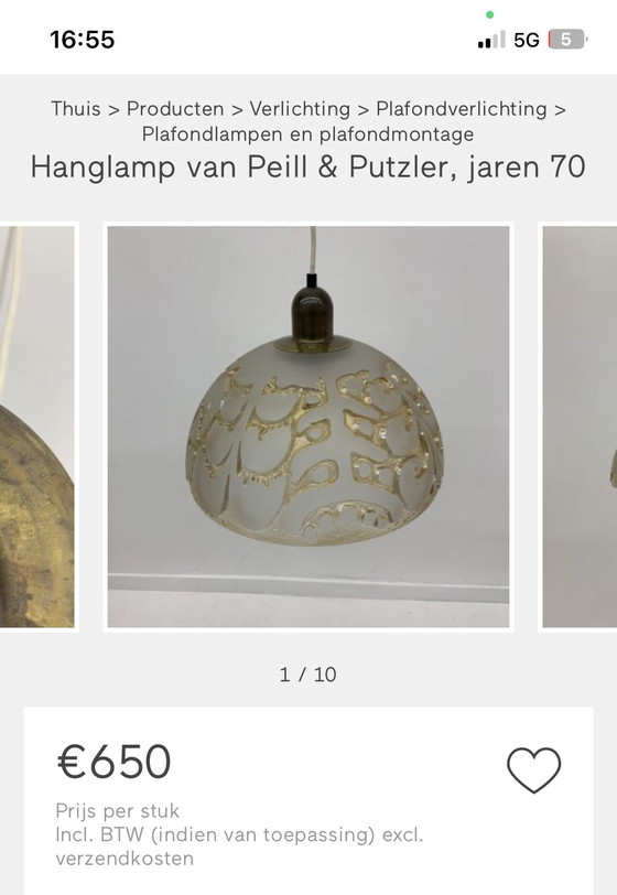 Image 1 of Pendant lamp by Peill & Putzler, 1970s