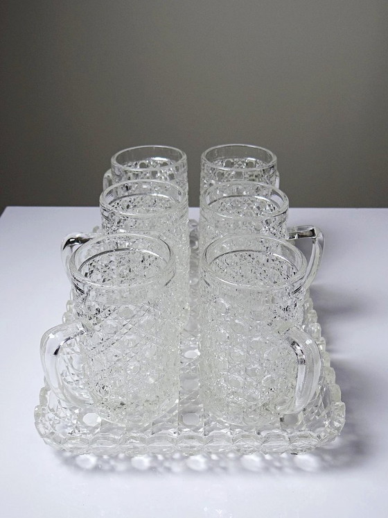 Image 1 of 6 Vintage/antique art deco pressed glass mugs & trays