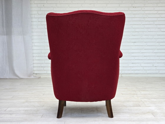 Image 1 of 1960s, fauteuil danois, état original, tissu en laine, pieds en bois de hêtre.