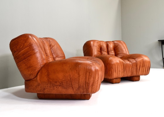 Fauteuils Giuseppe Rossi di Albizzate en cuir, Italie, années 1970, Chaises & fauteuils, Marron (photo 9 sur 20)