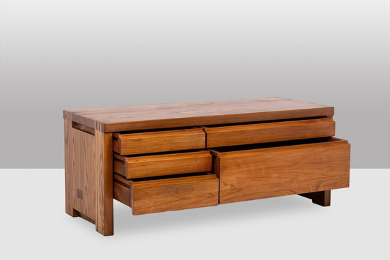 Image 1 of Pierre Chapo. Commode basse en orme blond. Circa 1970.