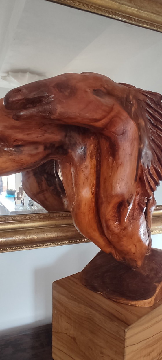 Image 1 of Moderne houtsnijkunst - Twee paardenhoofden - Gesigneerd Giuliani '92