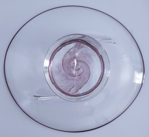 vassoio portaoggetti con motivo a elica, vetro artistico, firmato con uno stilo sotto la base