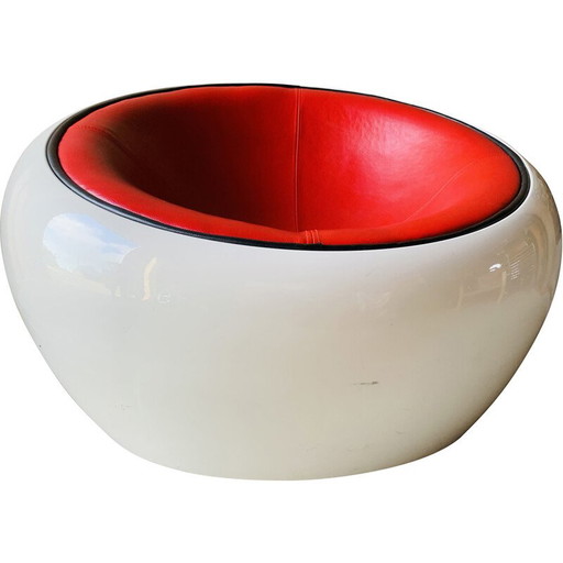 Fauteuil vintage en simili cuir rouge, 1960