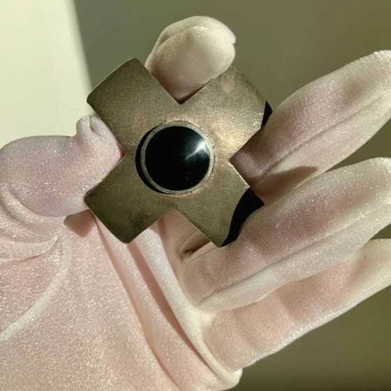 Image 1 of Antique Georg Jensen Era 1910-1925 Solid 925 Silver Maltese Cross Double Sided Lapis Lazuli & Onyx Hallmark GI