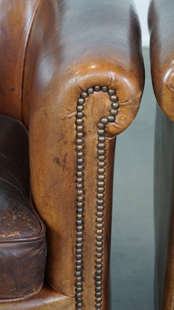 Image 1 of 2 x Cognacfarbener Clubsessel aus Schafsleder