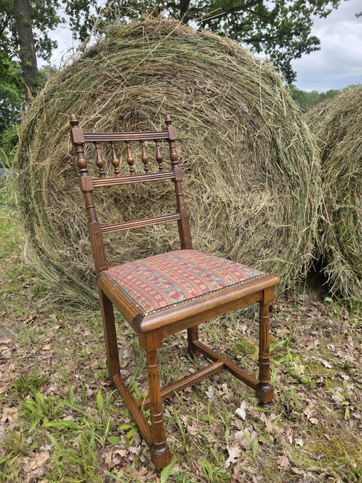Set van 6 historische eiken eetkamerstoelen ca. 1900