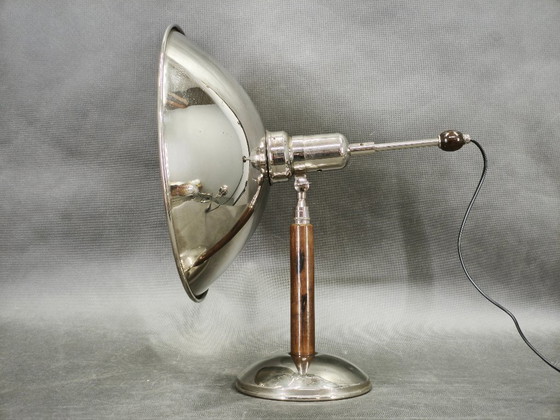 Image 1 of 1930s Bauhaus Chrome Table Lamp with Beech Handle, Czechoslovakia