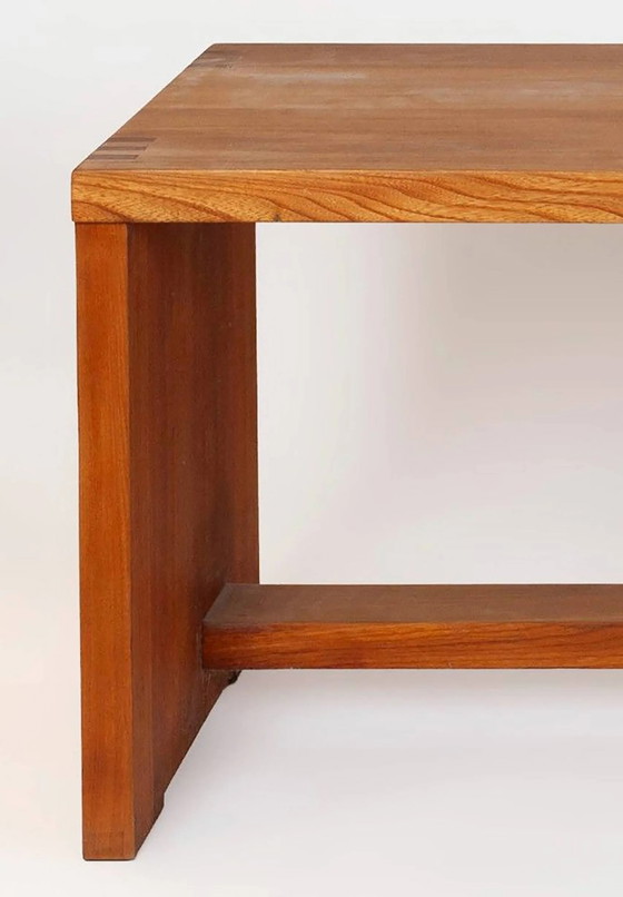 Pierre Chapo, coiffeuse, tabouret et pouf 1989, Bureaux, Cuir, Bois, Marron, Design (photo 7 sur 8)