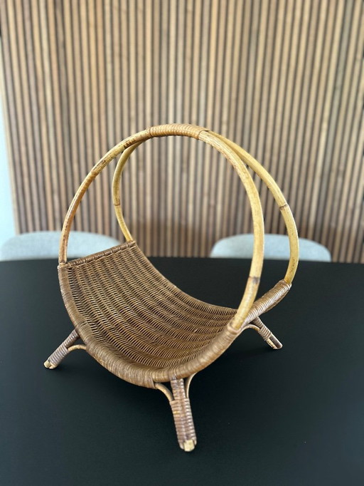 Vintage rotan en bamboe lectuurbak/krantenbak