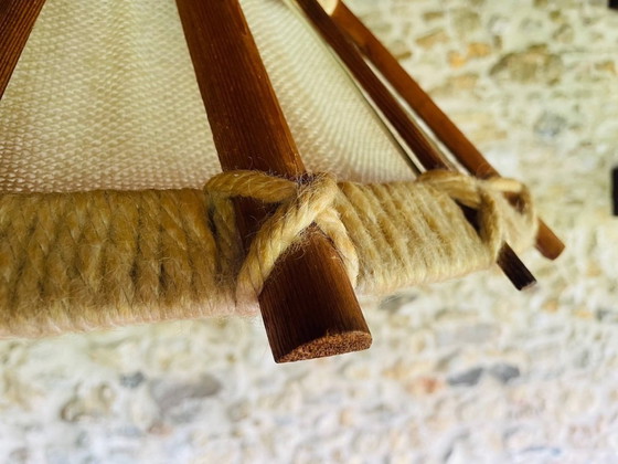Image 1 of Suspension en bois et jute, style scandinave vintage, années 1960