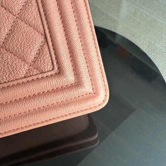 Image 1 of Chanel Boy Medium - Caviar 25CM Quilted Nude Blush Caramel Ruthenium Silver Hardware Series 26