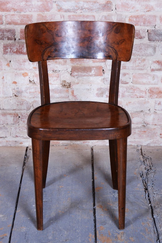 Vier restaurierte Art-Deco-Stühle von Thonet, Buche, Nussbaum, tschechisch, 1940er Jahre – Esszimmerstühle (photo 15 of 15)