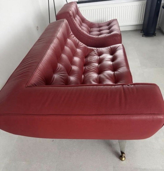 Image 1 of Fraaie refurbished rode leren Montis Quintus chaise longue 