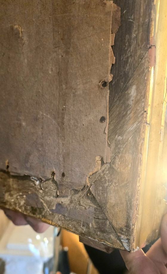 Image 1 of Regency period mirror with a carved and gilded wooden pediment – ​​18th century