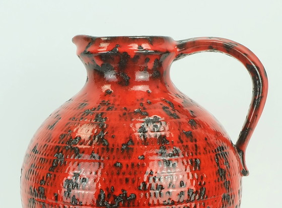 Image 1 of jarrón grande de los años 60 fohr-keramik modelo 490-30 negro rojo decoración en relieve lava gorda