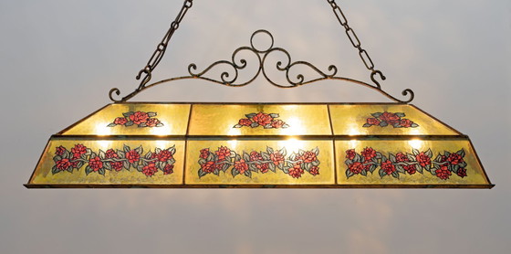 Image 1 of Rustikaler, handbemalter Kronleuchter aus Schmiedeeisen und Glas, 1960er Jahre