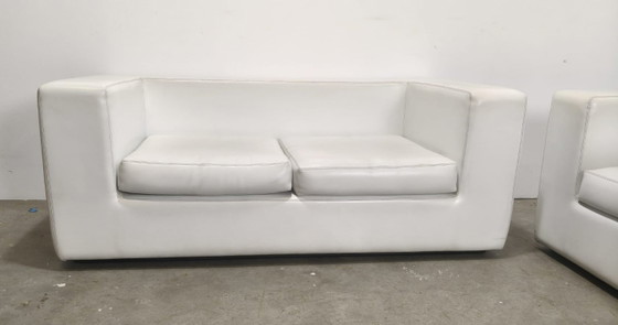 Tweezitsbank en fauteuil set, wit leer, 2 zitsbanken, Modern (foto 3 van 6)