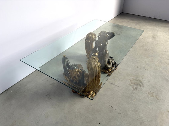 Vintage Gilt Wood Mermaid Coffee Table, 1960s – Glass (photo 8 of 11)
