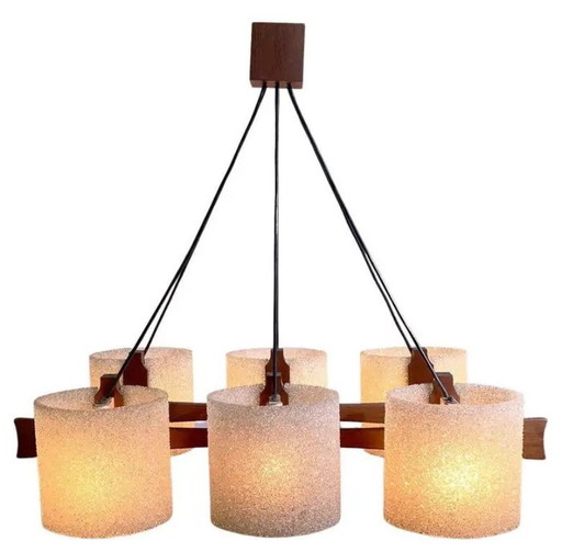 Lámpara de araña escandinava vintage, 6 luces, 1960