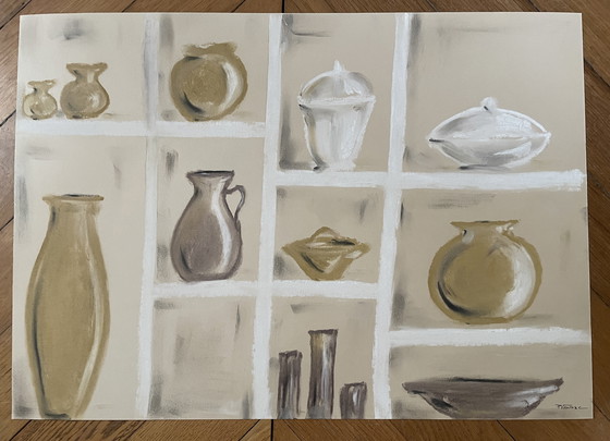 Image 1 of Natura morta firmata a pastello, laboratorio di ceramica in Marocco